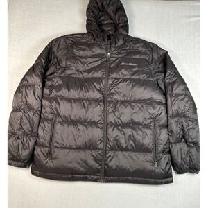 Eddie Bauer EB650 Mens XL Full Zip Hooded  Down Puffer Jacket Insulated Black